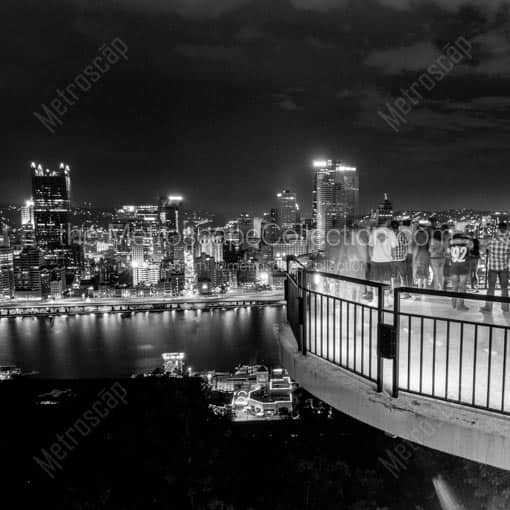 A Grandview Avenue Overlooks The Pittsburgh Skyline -- Pittsburgh Black and White Wall Art