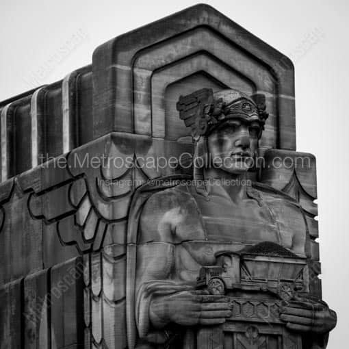 Loraine Carnegie Bridge Guardians of Transportation -- Cleveland Black and White Wall Art