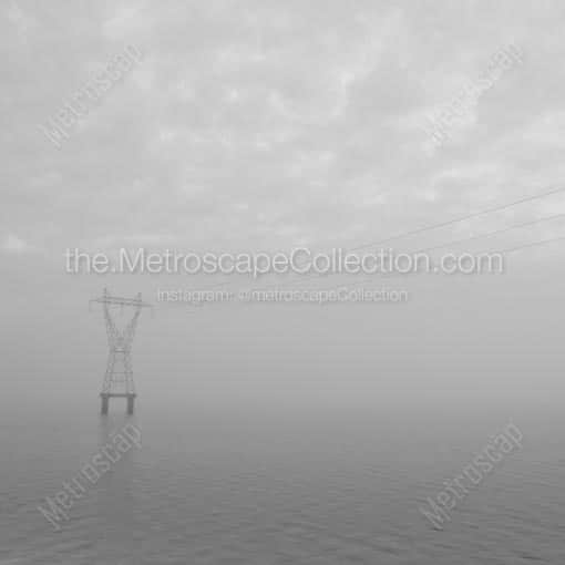 High Voltage Wires Cross Lake Ponchartrain -- New Orleans Black and White Wall Art