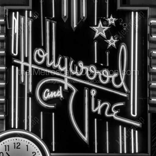 A Hollywood and Vine Neon Sign -- Los Angeles Black and White Wall Art