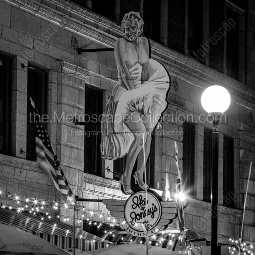 Ike and Jonnys at Night -- Indianapolis Black and White Wall Art
