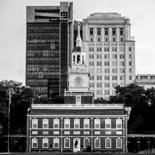Independence Hall and the Penn Mutual Building -- Philadelphia Black and White Wall Art