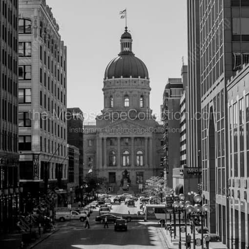 The Indiana Statehouse from the Soldiers and Sailors Monument -- Indianapolis Black and White Wall Art