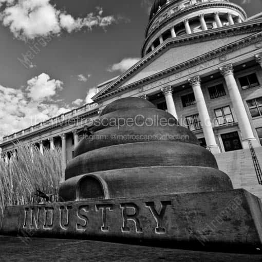 The Industry Beehives at the Utah Capitol -- Salt Lake City Black and White Wall Art