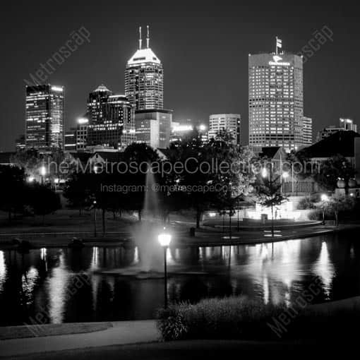 The Indianapolis Skyline from Canal Walk -- Indianapolis Black and White Wall Art