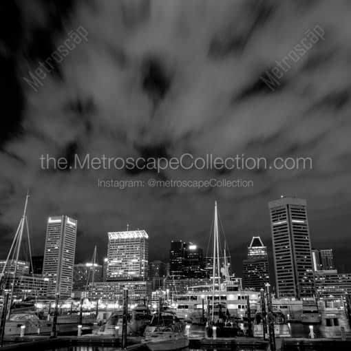 Boats Docked on the Inner Harbor -- Baltimore Black and White Wall Art