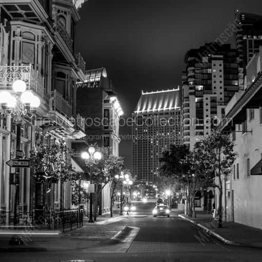 Looking Down Island Avenue from 4th Ave -- San Diego Black and White Wall Art