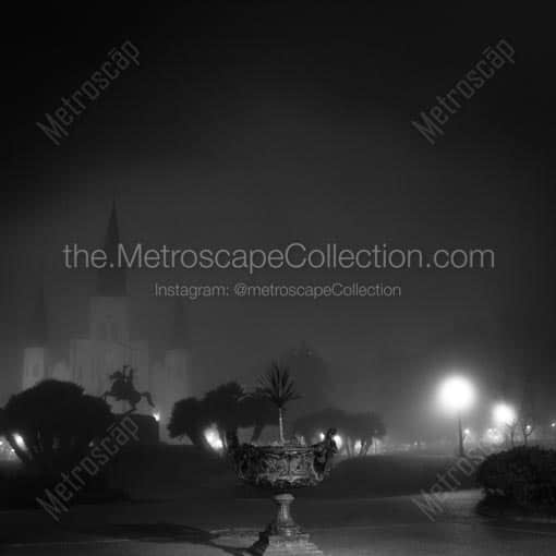 Jackson Square Covered in Fog -- New Orleans Black and White Wall Art