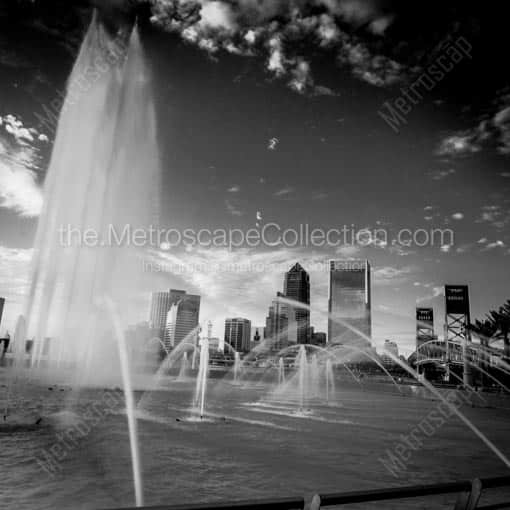 The Jacksonville Skyline and Friendship Fountain -- Jacksonville Black and White Wall Art