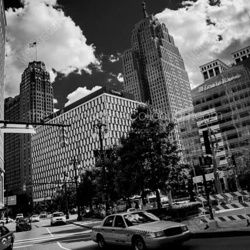 JFK Square and Campus Martius Park -- Detroit Black and White Wall Art