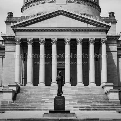 Kanawah River Side of the West Virginia State Capitol Building -- Charleston WV Black and White Wall Art