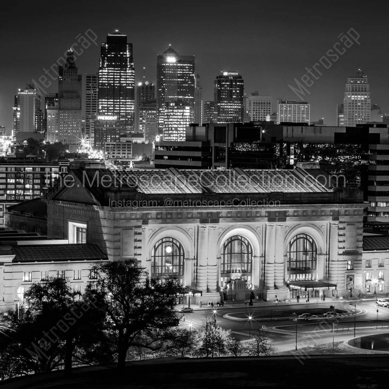 The Kansas City Skyline at Night Wall Art square crop