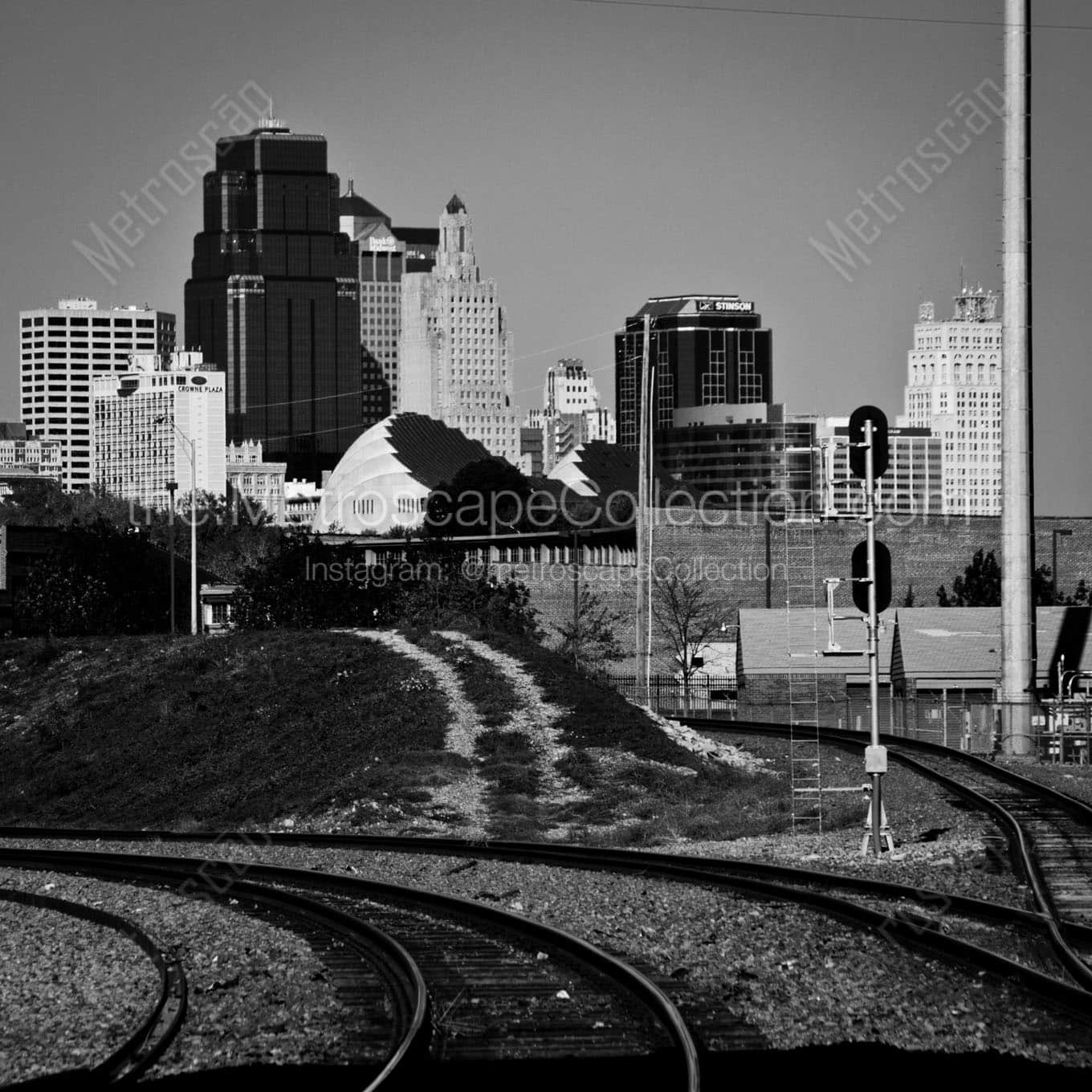 The Kansas City Skyline with RR Tracks Wall Art square crop