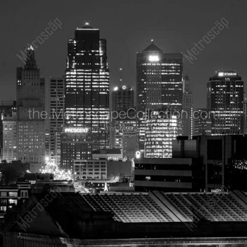The KC Skyline without Union Station -- Kansas City Black and White Wall Art