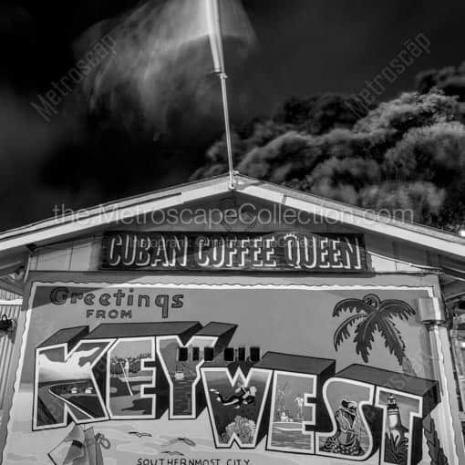 A Key West Mural at Night -- Key West Black and White Wall Art