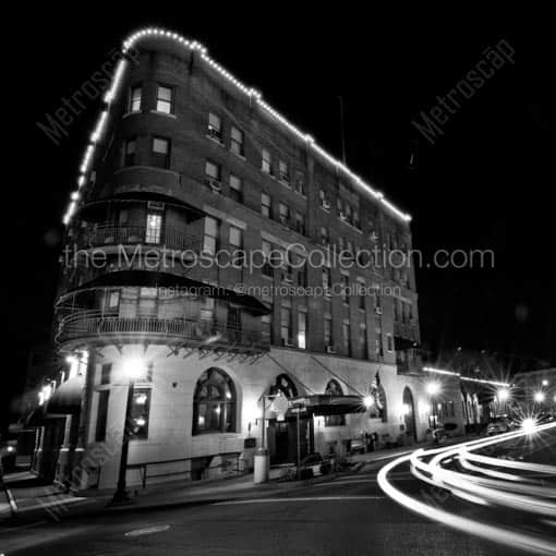 Matte Black MDF Framed Black and White Marietta Photograph: The Historic Lafayette Hotel in Marietta Ohio in a Square Matte Black MDF Frame