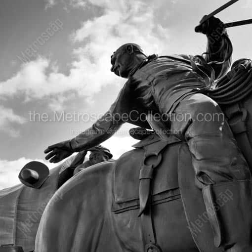 The Land Run Statues in Bricktown -- Oklahoma City Black and White Wall Art