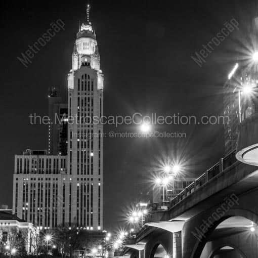 LeVeque Tower under a Full Moon -- Columbus Black and White Wall Art