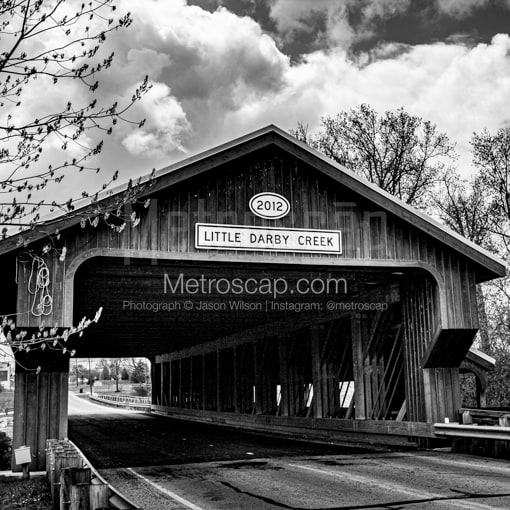 The Little Darby Creek Covered Bridge in West Jefferson Ohio -- Columbus Black and White Wall Art