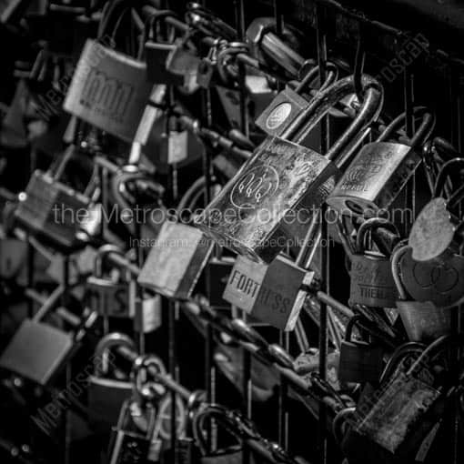 Locks on the Pont des Arts Bridge -- Paris Black and White Wall Art