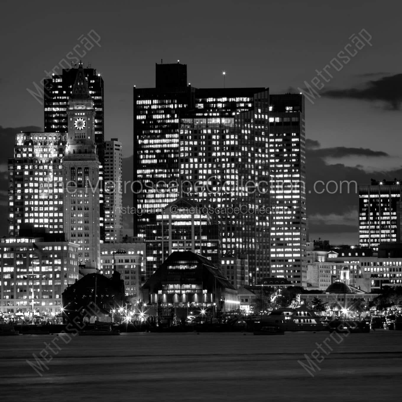 Long Wharf at night from East Boston Piers Park Wall Art square crop