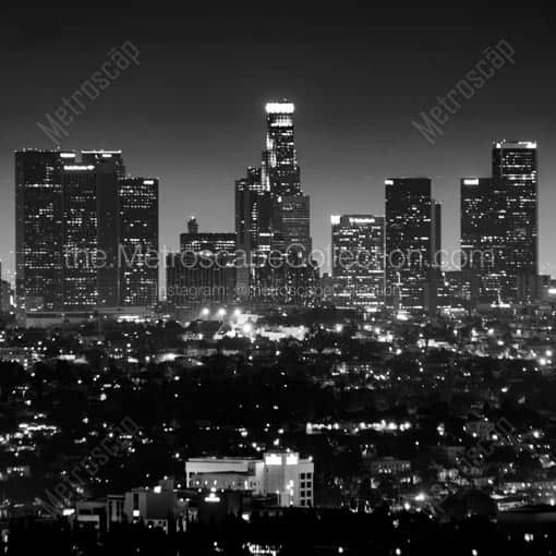 The Los Angeles Skyline from the Hollywood Hills -- Los Angeles Black and White Wall Art