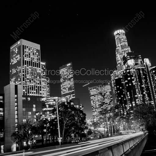 The Los Angeles Skyline Featuring the US Bank Building and Bank of America Building -- Los Angeles Black and White Wall Art