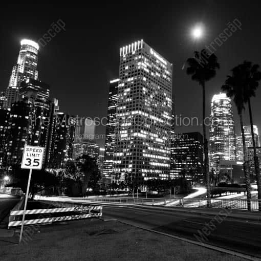 The Los Angeles Skyline from West Fourth Street -- Los Angeles Black and White Wall Art