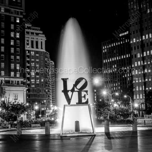 The Love Sculpture at Night -- Philadelphia Black and White Wall Art
