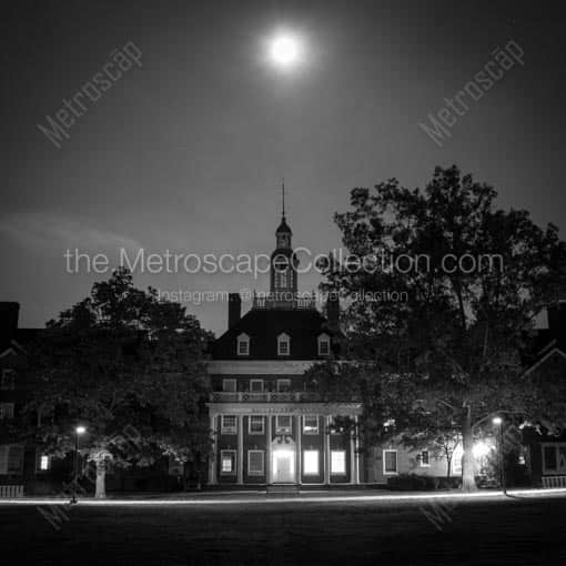 Matte Black WOOD Framed Black and White Oxford Photograph: MacCracken Hall at Night in a Square Matte Black Wood Frame