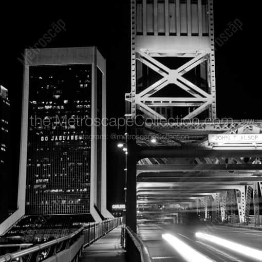 The Main Street Bridge and Modis Building -- Jacksonville Black and White Wall Art
