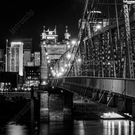 The Main Suspension Span of the Roebling Bridge -- Cincinnati Black and White Wall Art
