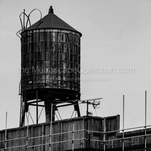 Matte Black WOOD Framed Black and White New York City Photograph: A Manhattan Water Tank in a Square Matte Black Wood Frame
