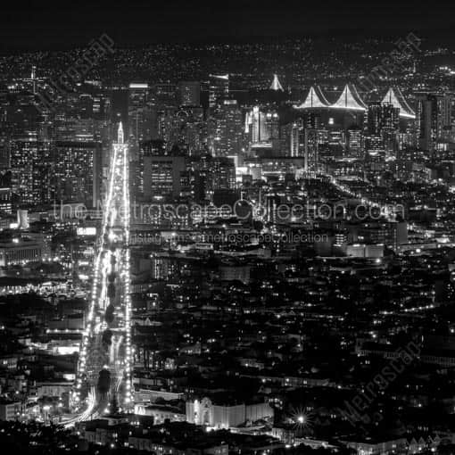 Market Street from Twin Peaks -- San Francisco Black and White Wall Art