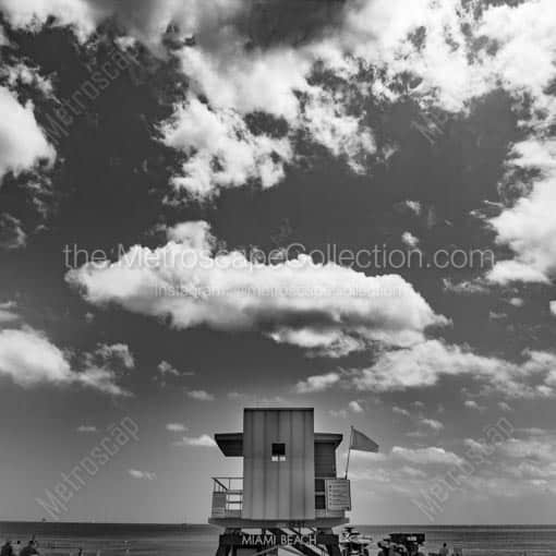 Miami Beach 12th Street Lifeguard Shack -- Miami Black and White Wall Art