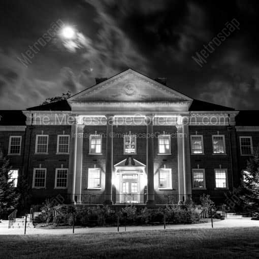 Matte Black WOOD Framed Black and White Oxford Photograph: The Miami University Admin Hall in a Square Matte Black Wood Frame