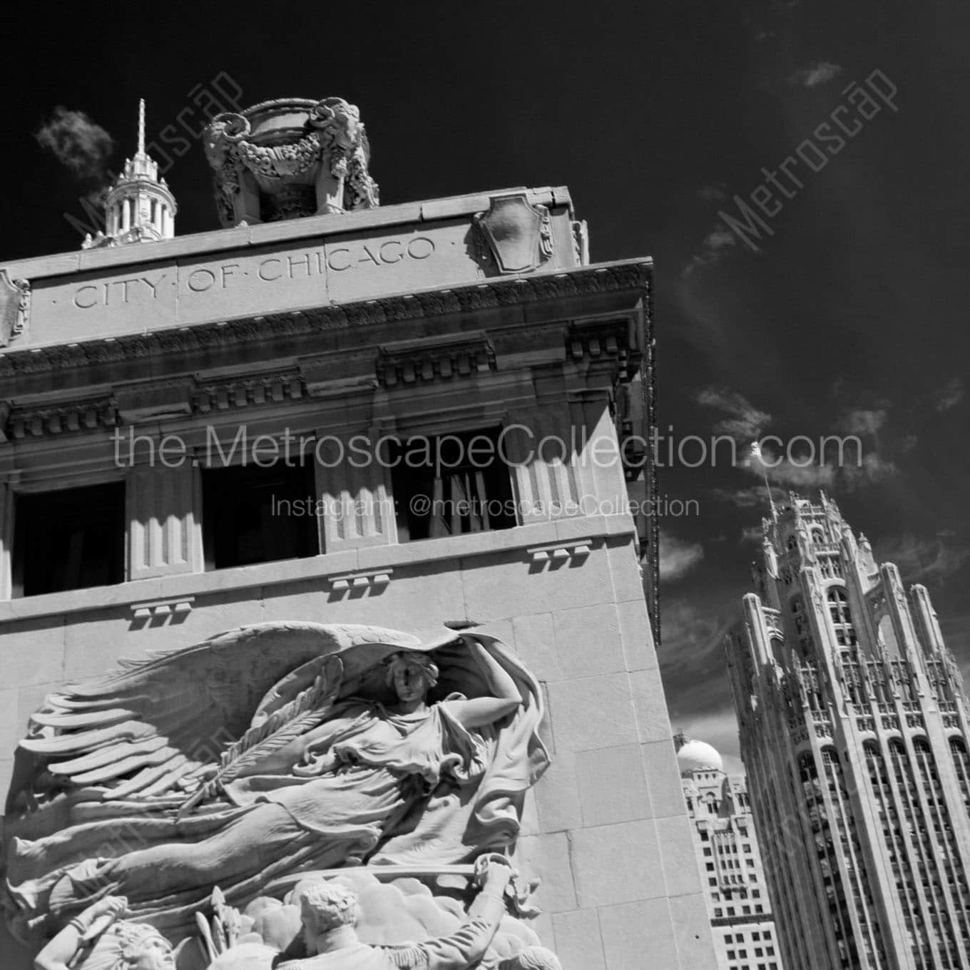 Sculpture in the Michigan Avenue Bridge on the former site of Fort Dearborn Wall Art square crop
