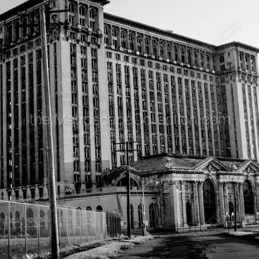 The Dilapidated Michigan Central Train Station -- Detroit Black and White Wall Art
