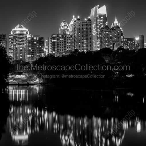 The Midtown Atlanta Skyline from Piedmont Park at Night -- Atlanta Black and White Wall Art