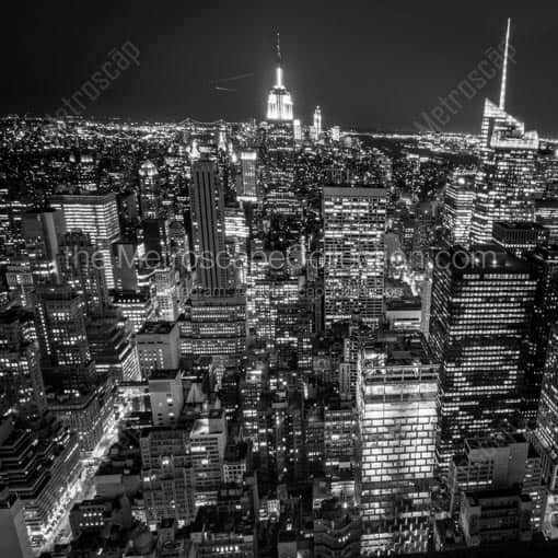 The Midtown New York City Skyline at Night -- New York City Black and White Wall Art