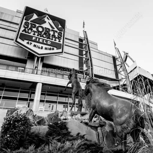 Mile High Stadium Broncos in the Creek -- Denver Black and White Wall Art