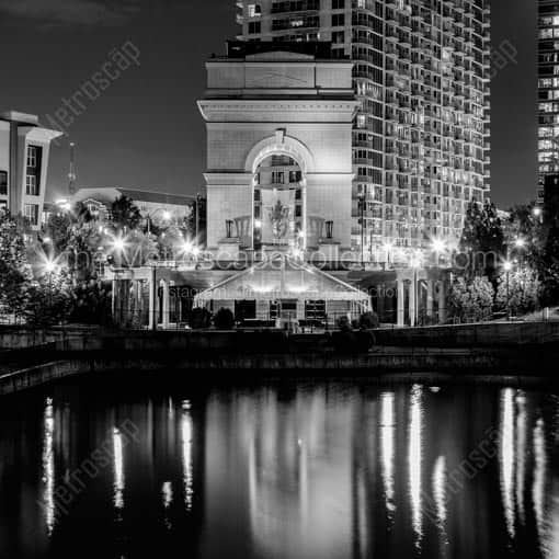 The Millennium Gate Arch and Pond at Night -- Atlanta Black and White Wall Art