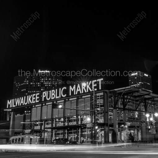 Milwaukee Public Market at Night -- Milwaukee Black and White Wall Art