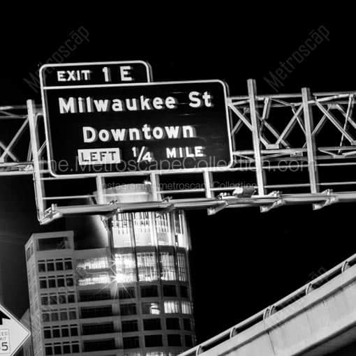 Milwaukee St Downtown Highway Sign -- Milwaukee Black and White Wall Art
