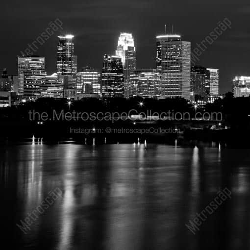 The Minneapolis Skyline at Night -- Minneapolis Black and White Wall Art
