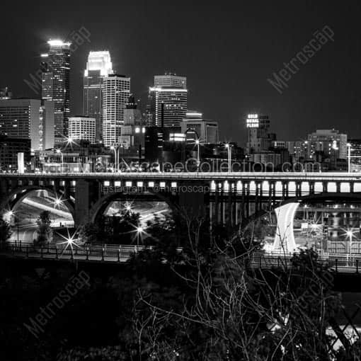 The Minneapolis Skyline from East River Parkway -- Minneapolis Black and White Wall Art