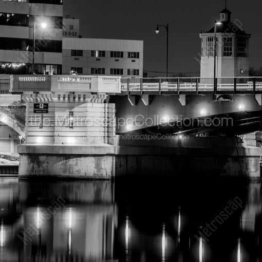 The Martin Luther King Memorial Bridge over the Maumee River at Night -- Toledo Black and White Wall Art