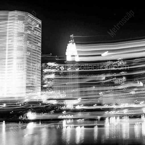 A Motion Blur Version of the Columbus Skyline -- Columbus Black and White Wall Art