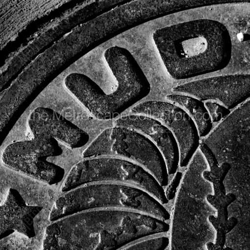A Mudhens Manhole Cover outside of FifthThird Field -- Toledo Black and White Wall Art
