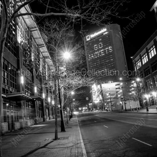 The Nationwide Building with GO JACKETS in Lights -- Columbus Black and White Wall Art